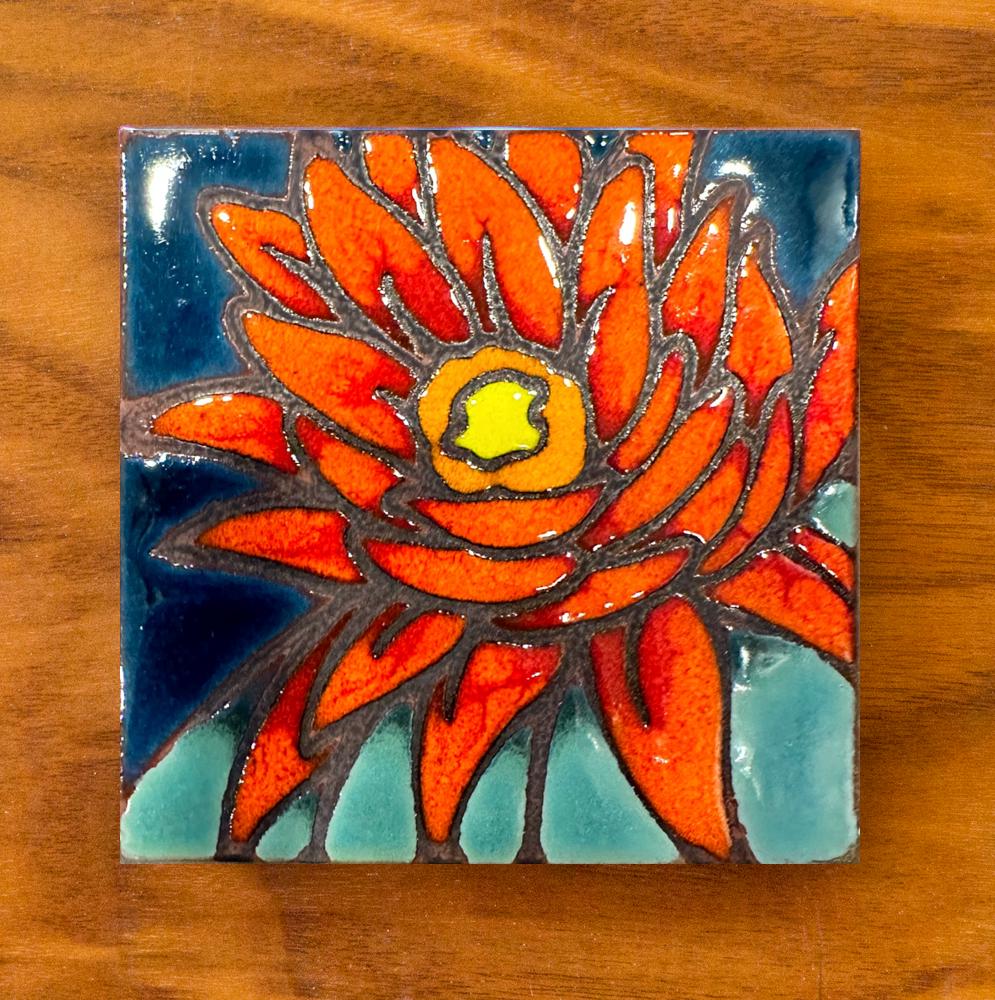 Desert Gift! Cactus Bloom Tile Coaster -  Choose from Saguaro, Prickly Pear, Hedgehog Cactus, or Poppies - Hand Glazed in Tucson, Arizona