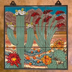 18x18 Desert Blooms Hand Glazed Decorative Tile Mural