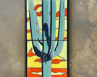 6"x24" Retro Saguaro Tile Mural- Framed