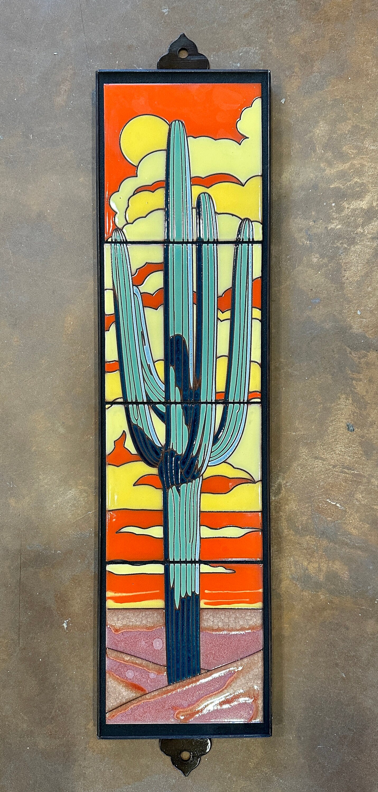 6"x24" Retro Saguaro Tile Mural- Framed
