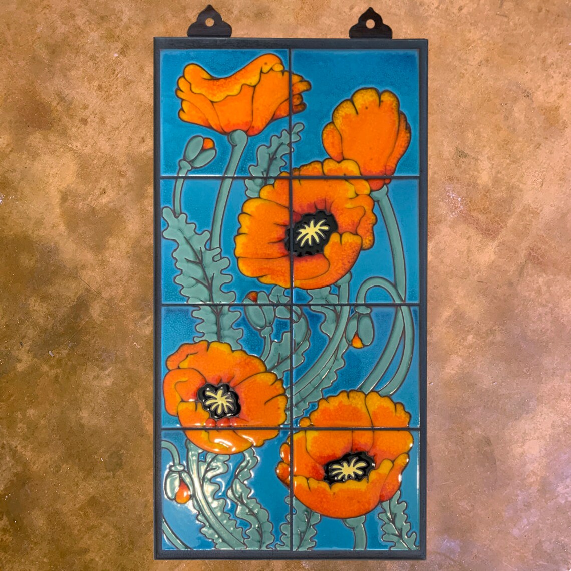 Hand Glazed Tile Poppies Mural 12