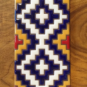 3x6 Geometric Navajo Rug Hand Glazed Decorative Ceramic Tile