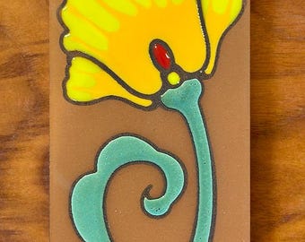 Hand Glazed Poppy Flower Tile: Terra Cotta Wildflower Wall Art