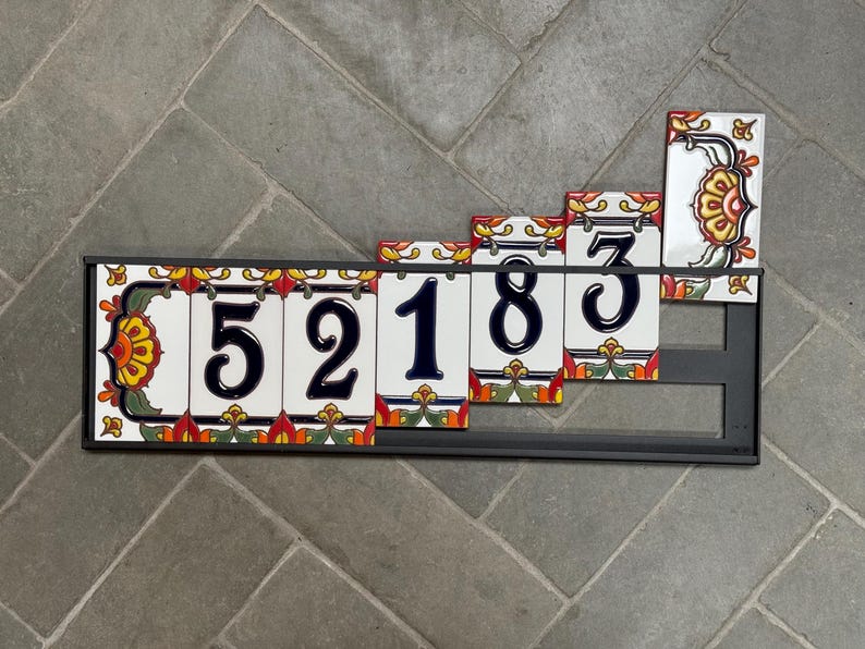 Custom Hand Glazed Blue on White Talavera | Talavera End Caps | Ceramic Tile House Numbers | Colorful Address Sign | Made in Arizona Bild 10