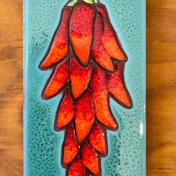 3"x6" Chili Peppers Decorative Tile on Jade, White or Terra Cotta