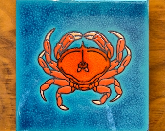 6x6 Crab Hand glazed Ceramic Tile