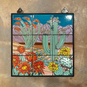18x18 Desert Cactus Blooms Hand Glazed Decorative Tile Mural ...