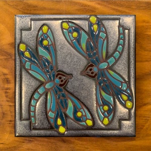 6"x6" Dragonflys on Silver