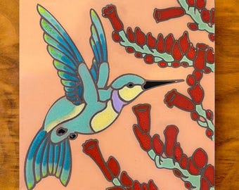 6&quot;x6&quot; Hummingbird with Ocotillo on Terra Cotta Ceramic tile