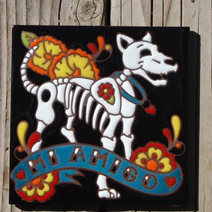Day of the Dead Dog 6&quot;x6&quot; Hand Glazed Tile Trivet