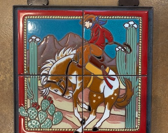 12x12 Cowboy Hand Glazed Decorative Tile Mural