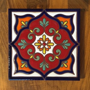 6x6 Traditional Talavera Inspired Hand Glazed Decorative Ceramic Tile