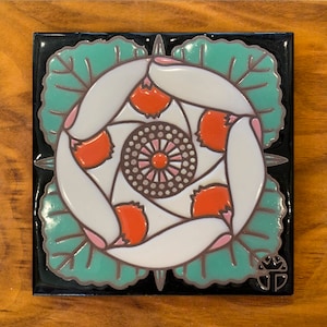 Azulejo exclusivo Wil Taylor Desert 5 Spot Flower de 6"x6", esmaltado a mano.