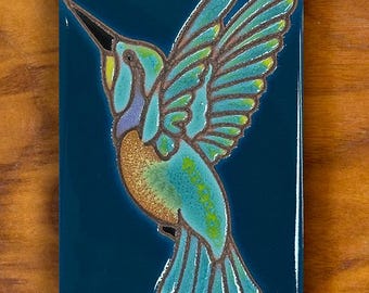 3"x6" Hummingbird Decorative Tile on Terra Cotta, Dark Turquoise or White