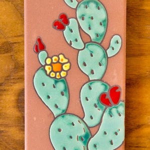 3"x6" Prickly Pear Cactus on Terra Cotta decorative tile | Perfect Desert Lover's Gift | Small Wall Art | Made in Arizona