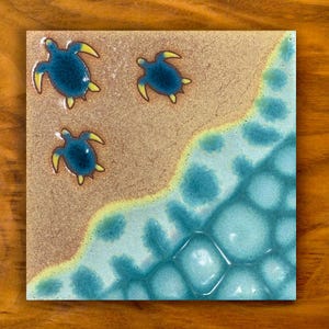 6x6 Sea Turtles Hand glazed Ceramic Tile