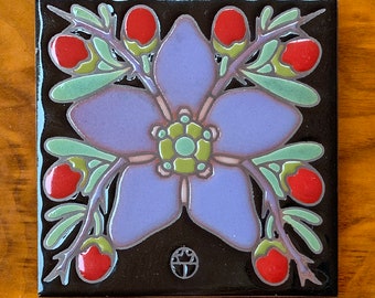 6"x6" Exclusive Wil Taylor Wolfberry Flower Hand Glazed Tile