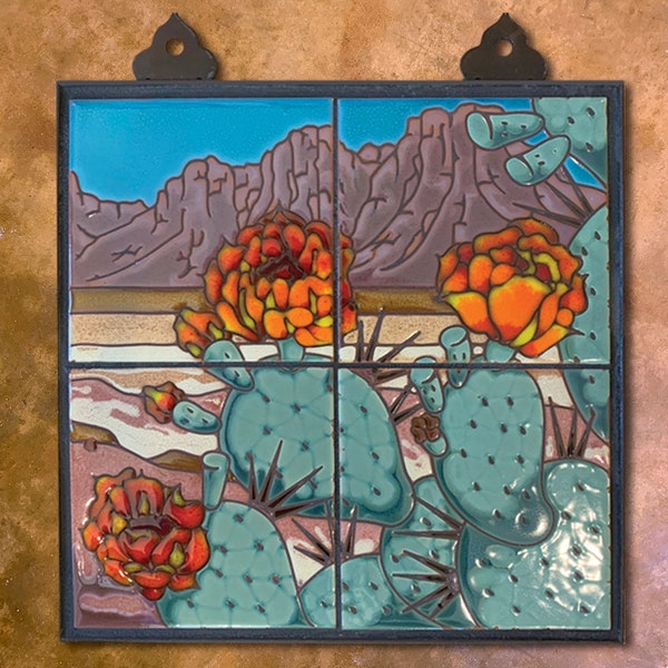 LOOSE FOR INSTALL- 12x12 Prickly Pear Blooms Tile Mural