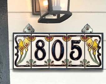 Custom Ceramic Tile House Number Sign: Calla Lily Floral Address