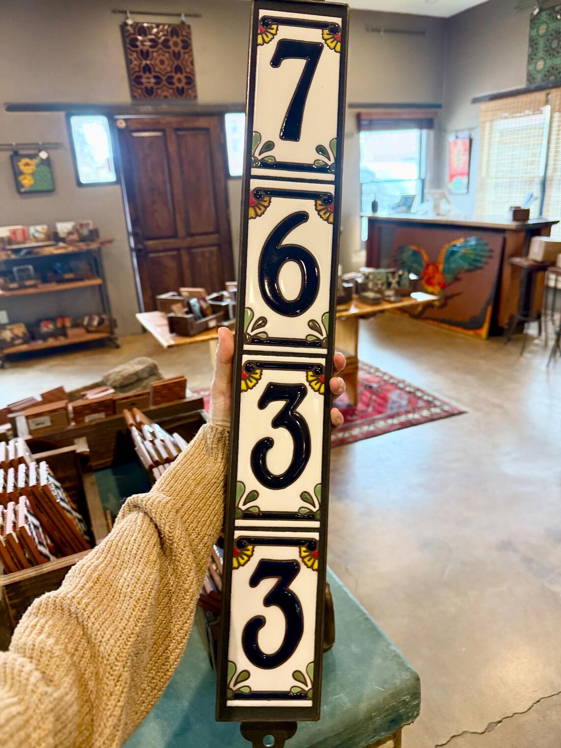 Vertical Tile House Number Sign | Blue on White Calla Lily Floral ...