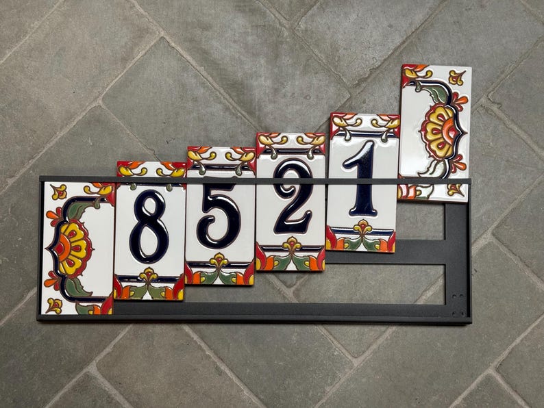 Custom Hand Glazed Blue on White Talavera | Talavera End Caps | Ceramic Tile House Numbers | Colorful Address Sign | Made in Arizona Bild 9