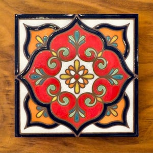 6x6 Traditional Talavera Inspired Hand Glazed Decorative Ceramic Tile