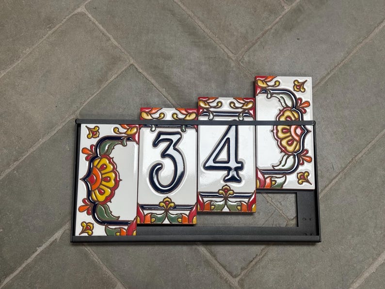 Custom Hand Glazed Blue on White Talavera | Talavera End Caps | Ceramic Tile House Numbers | Colorful Address Sign | Made in Arizona Bild 7