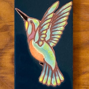 3"x6" Hummingbird Decorative Tile on Terra Cotta, Dark Turquoise or White