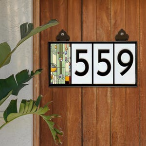 Saguaro Forms | Custom Frank Lloyd Wright© White Ceramic Tile Address Numbers | Hand Glazed Tile | Personalizable Framed Modern Address Sign