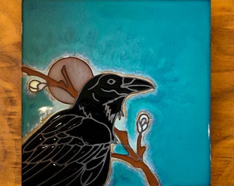 6x6 Raven Hand glazed Ceramic Tile