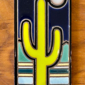3&quot;x6&quot; Retro Saguaro Ceramic Tile | Hand Glazed Southwest Desert Art, Giftable Home Décor | Made in Tucson, Arizona