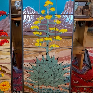 18x36 Century Plant Hand Glazed Tile Mural Wall Art - Indoor/Outdoor Arizona Desert Fine Art