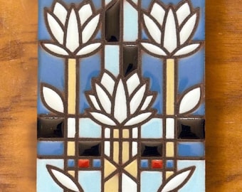 Waterlilies | Frank Lloyd Wright© 3x6 Ceramic Tile | Art and Architecture Gift | Unique Kitchen Trivet | Cork Backed | Small Wall Decor