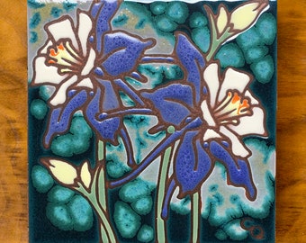 6"x6" Columbine Hand Glazed Ceramic Tile Trivet