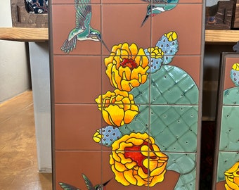 18x36 Hummingbirds on Terra Cotta w prickly pear