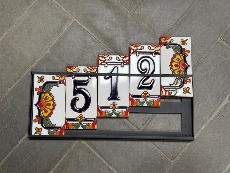 Custom Hand Glazed Blue on White Talavera | Talavera End Caps | Ceramic Tile House Numbers | Colorful Address Sign | Made in Arizona Drop-in /loose tiles