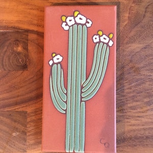 3"x6" Saguaro on Terra Cotta decorative tile