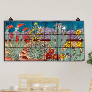 Hand Glazed Sonoran Desert Tile Mural: Arizona Art (36x18)