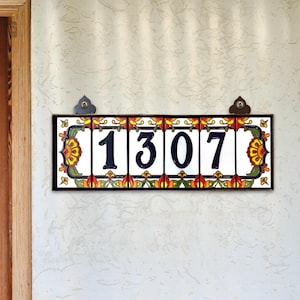 Custom Hand Glazed Blue on White Talavera | Talavera End Caps | Ceramic Tile House Numbers | Colorful Address Sign | Made in Arizona