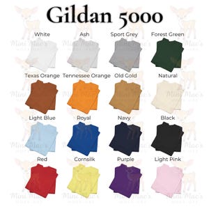 Tabla de colores comunes de Gildan 5000