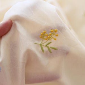 Beige Floral Cotton Embroidered Fabric- Embroidered Fabric- Flower Fabric-Dress Fabric- Quilting Fabric-DIY Handmade Fabric-By The Half Yard