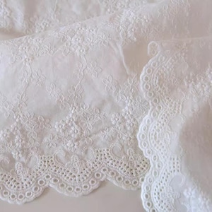 Cotton Fabric- White Embroidered Fabric- Dress Fabric- White Cotton Fabric- With Embroidered Flower- By The Half Yard