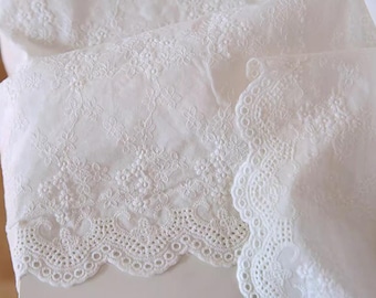 Cotton Fabric- White Embroidered Fabric- Dress Fabric- White Cotton Fabric- With Embroidered Flower- By The Half Yard