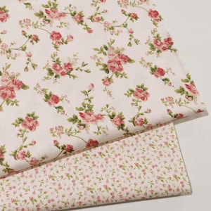 Tessuto di cotone con stampa di rose, motivo Cottage Chic Peony Rose, floreale, fai da te, al metro