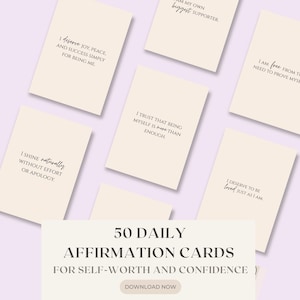 Cartões de Afirmação para Confiança e Autoestima para Imprimir | Modelos em PDF + Canva | Baralho Digital de Amor Próprio Diário (Conjunto com 50)