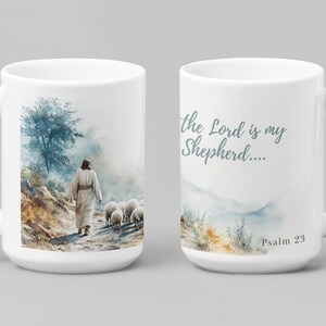 Inspirational Ceramic Mug, &quot;The Lord is My Shepherd&quot; Psalm 23, Faith-Based Gift, Christian Coffee Cup, Home Decor, Uplifting Drinkware