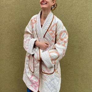 Handmade Vintage Patchwork Quilt Coat-Upcycled Jacket-Size XL/XXL