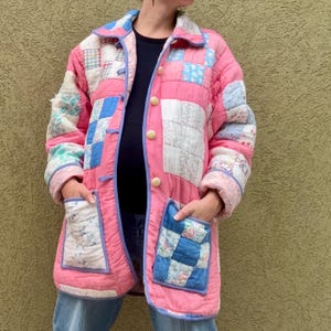 Handmade Vintage Pink Dreams Quilt Coat-Upcycled Jacket-Size M/L