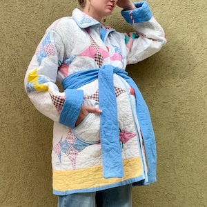 Handmade Patchwork Circus Stars Quilt Coat- One of a Kind Jacket- Size L/XL