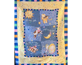 HEY DIDDLE DIDDLE Cat Fiddle Cow Jumped Moon- Springs Creative-100% Cotton Quilt Fabric - Sold By The Fabric Panel (36"x44") Nursery Rhymes